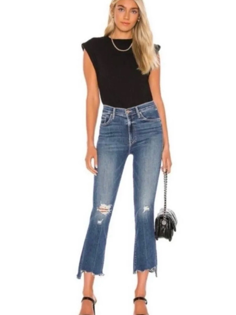 MOTHER The Insider Crop Step Chew Jeans in Dancing in Coals Size 28